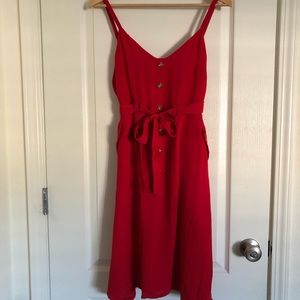 LULU’S Red Button Front Sleeveless Midi Dress